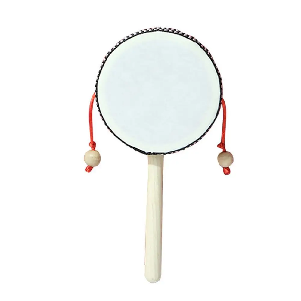 Portable 4Inch Rattle Traditional Instrument Toy Hand Shake Drum Orff Instruments Beech Round Bell