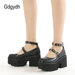 Gdgydh Block Heel Shoes Women Buckle Platform Black Gothic Cosplay Lolita Mary Janes Pumps Shoes Sweet Spring Summer Big Size