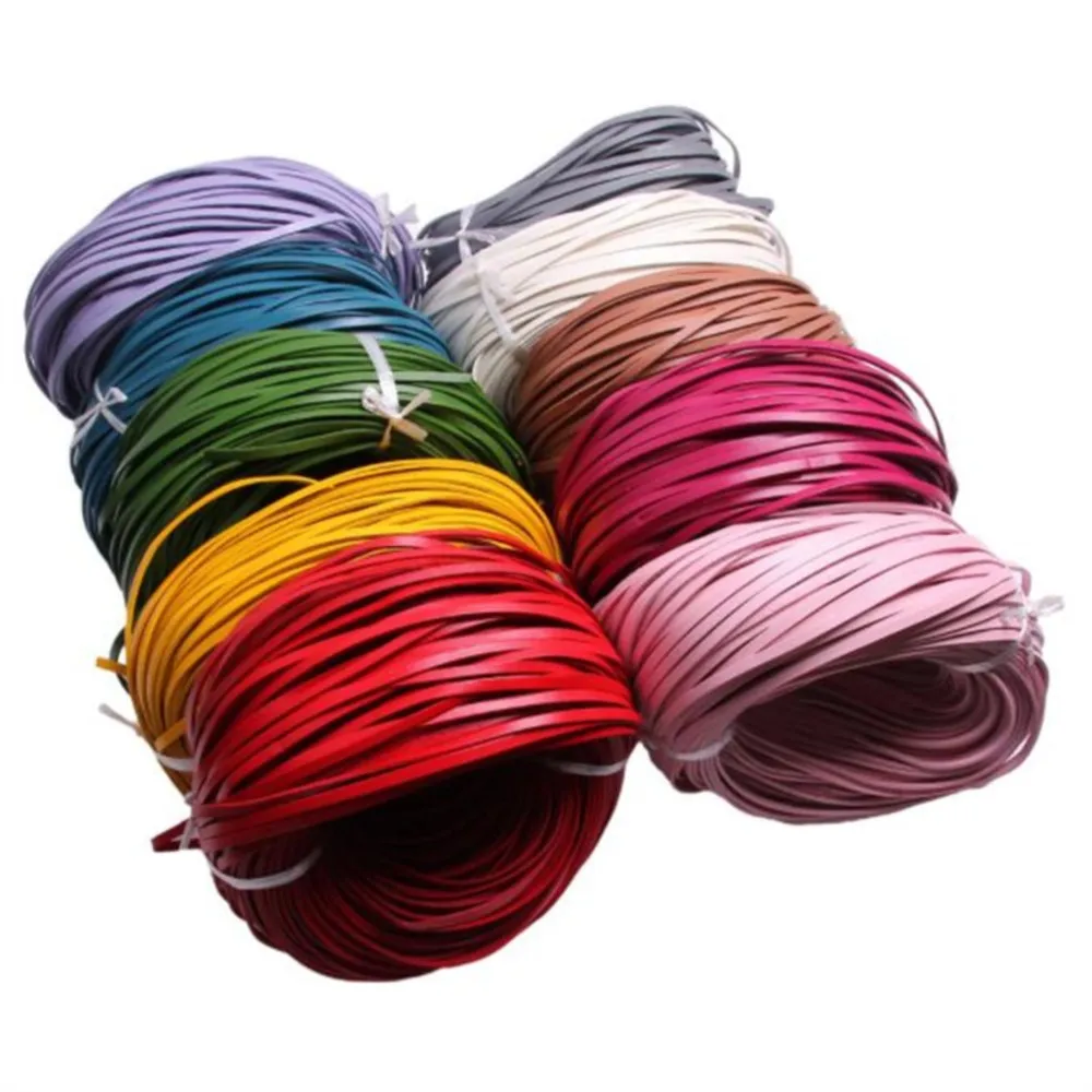 2Meters Colorful 3-10mm Flat Genuine Leather Cord String Rope DIY Braided Necklace Bracelets Thread Jewelry Making Accessories