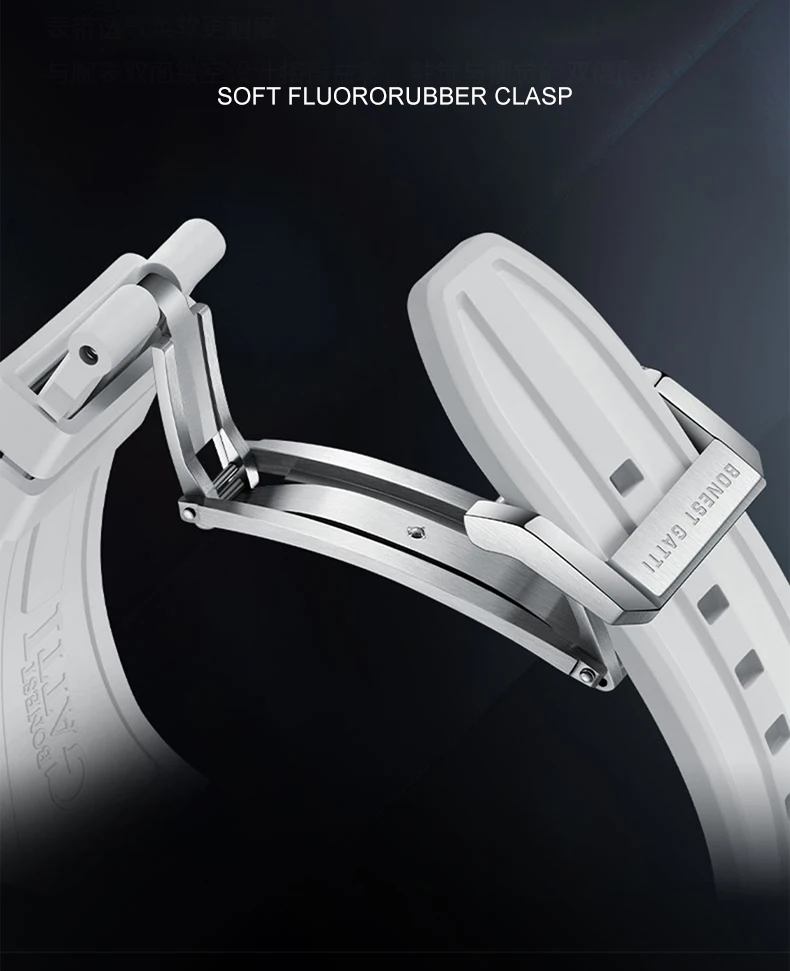 BONEST GATTI ساعة توربيون للرجال تونيو أوتوماتيكية متعرجة ساعة يد ميكانيكية من ألياف الكربون حافظة هيكل عظمي قرص ياقوت