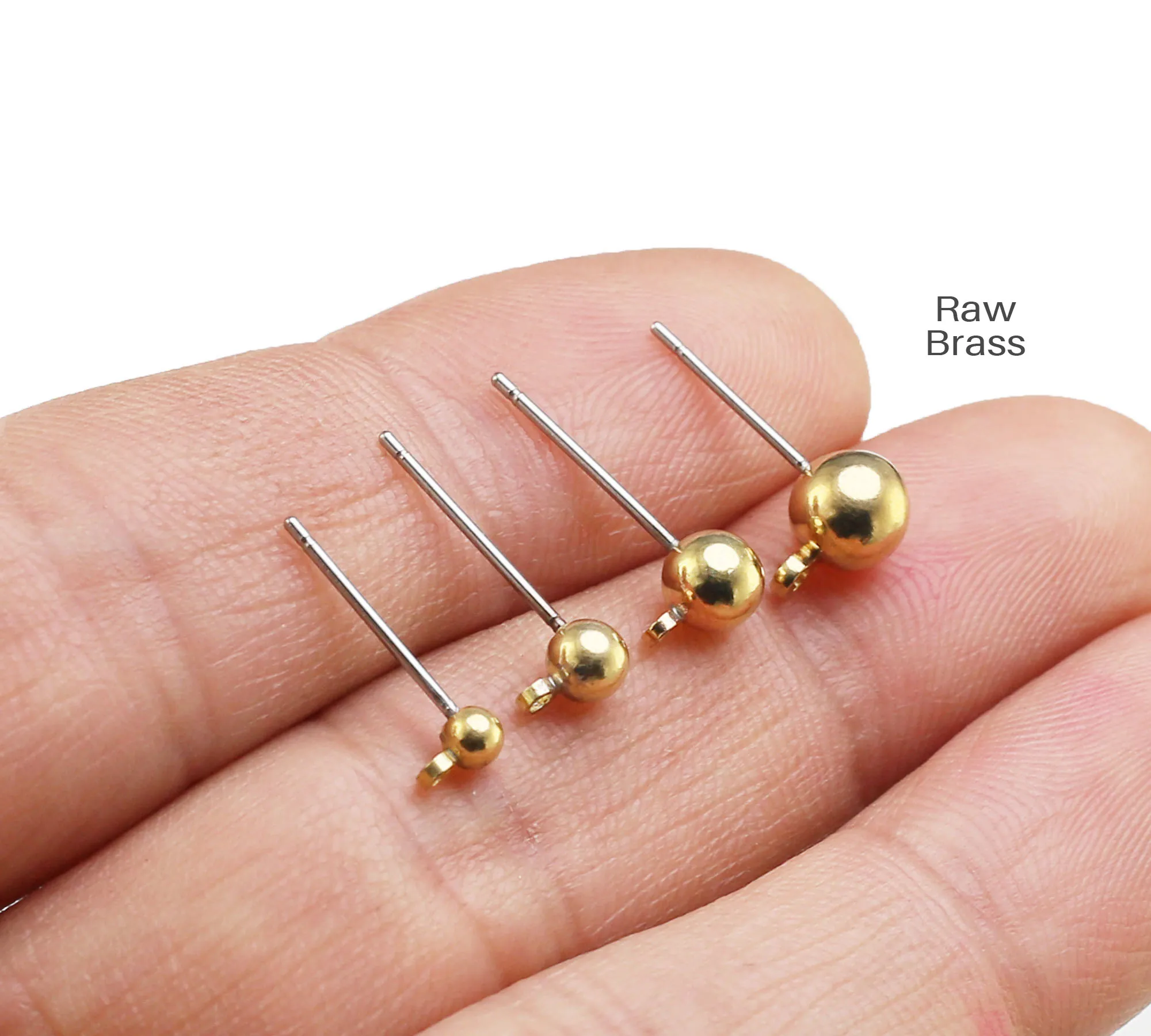 20pc Brass Ball Earring Post, Round Ear Stud with loop, Earrings Making, #3 #4 #5 #6, Raw Brass Findings, Jewelry Supplies -R207