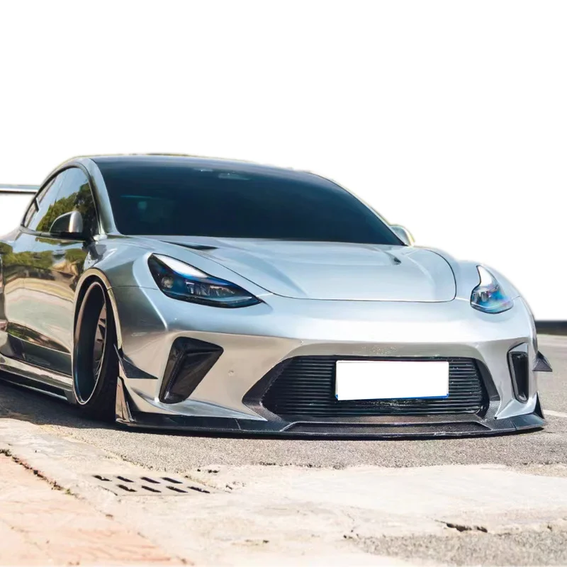 High Quality Hacker Style Carbon Fiber Body Kit Front Rear Bumper Side Skirts Hood Tuning Parts For Model 3