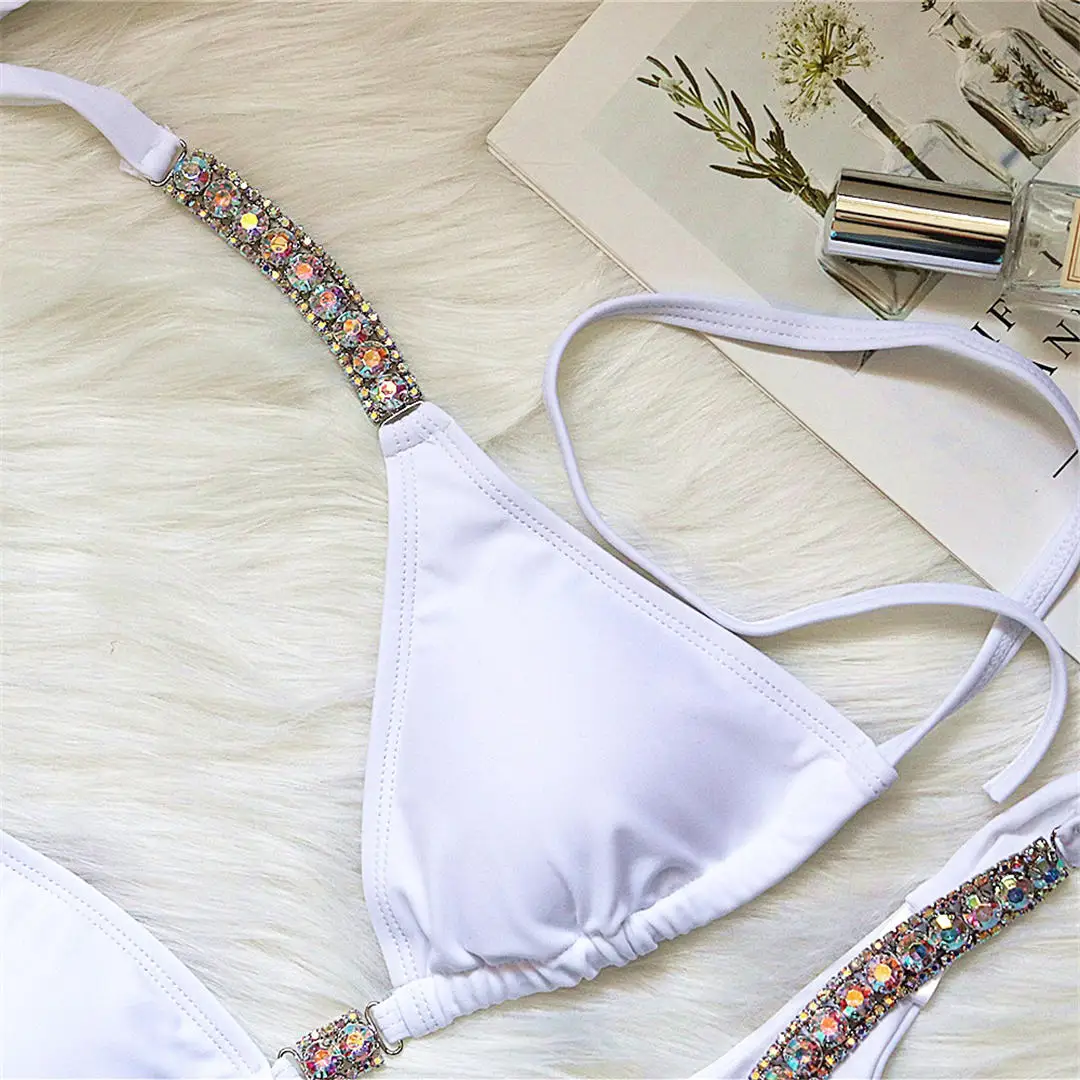 Neuer, mit Strasssteinen besetzter, glitzernder Bikini, Damen-Badebekleidung, zweiteiliger Bikini-Set, Badeanzug, Badebekleidung, Modell V2268. – Detail 27