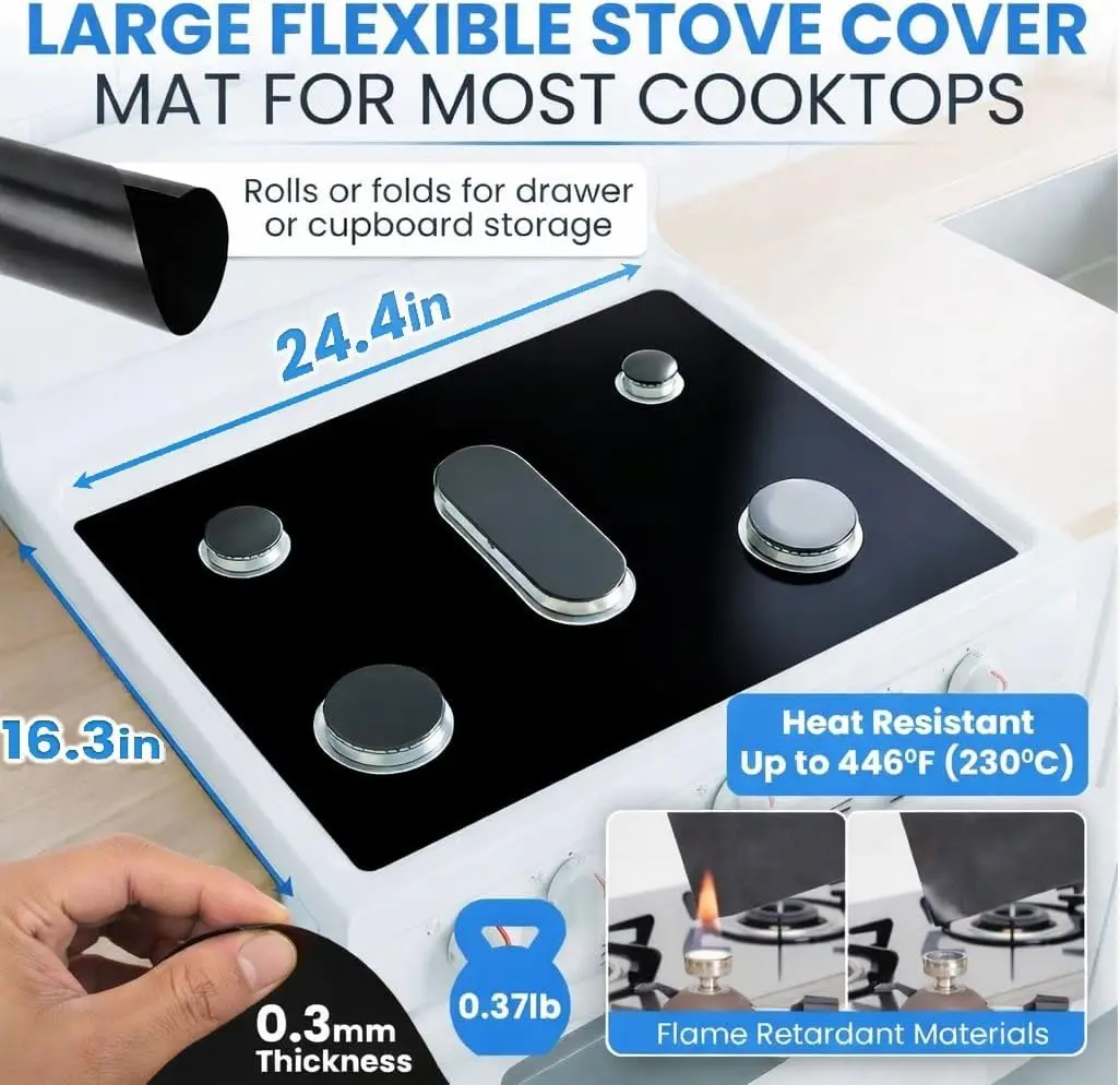 3Pcs Stove Protector for Samsung Gas Range Cooking [24.4in x 16.34in] Gap Cover Hob 5 Burners Liners Guard Easy Wipe Protectors