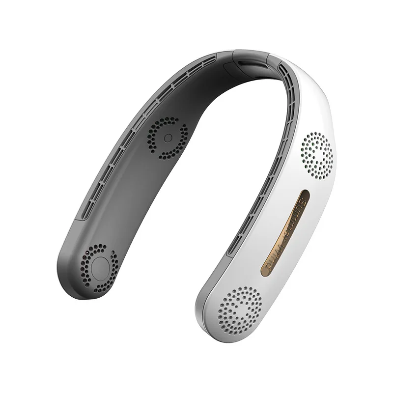 걸이식 목 선풍기, 쿼드 코어, USB 충전, 음소거, 게으른 야외 스포츠 학생, 리프리스 팬, 4000mAh