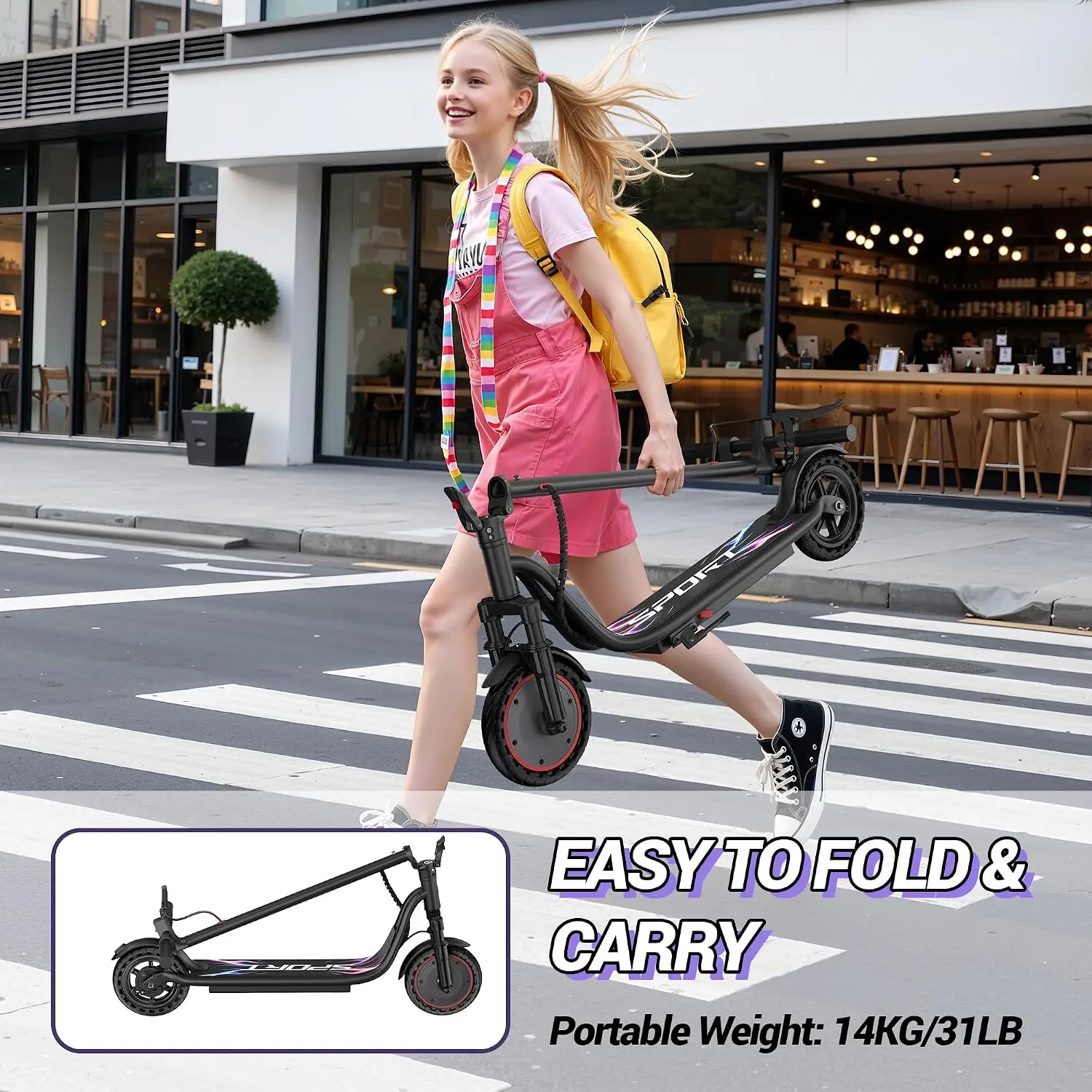 Electric Scooter for Adults Teens, Folding E Scooter with 350W Motor 19 Mph Top Speed, Max 19-23 Miles Long Range, 8.5''Solid Tires Commuting Scooters with Front Suspension , APP Control