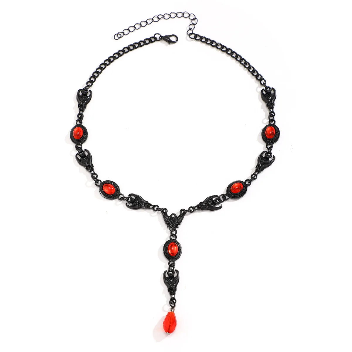 

K Bat Halloween Blood Drip Красный Камень Ожерелье Женский Милый Прохладный Подвеска Материал Сплава Однослойные Модные Ювелирные Изделия