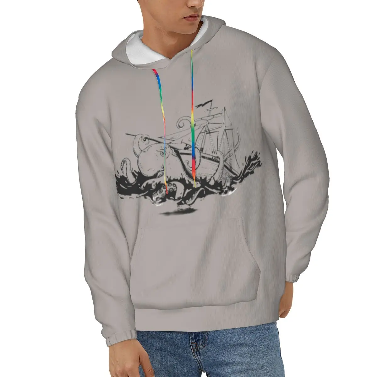 

Men Hoodies Streetwear Hoodie Octopus In Waves Silhouette Sweatshirt Casual Male Autumn Winter Pullover Hoody
