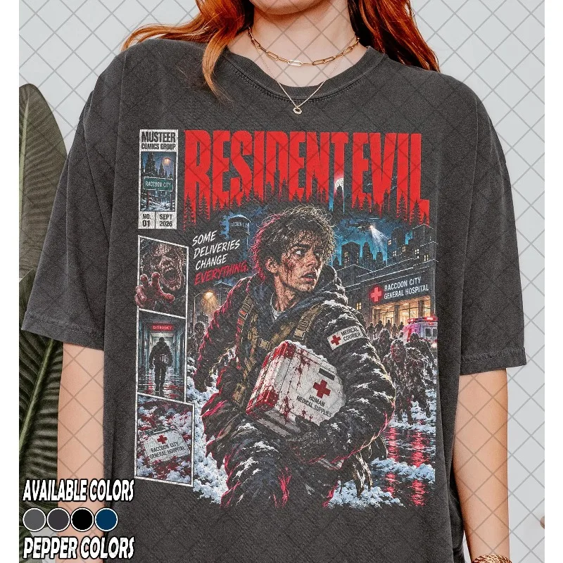 Resident Evil 2026 T-shirt, Raccoon City Horror Movie Women's T-shirt, Unisex Retro T-shirt Suitable for All Seasons