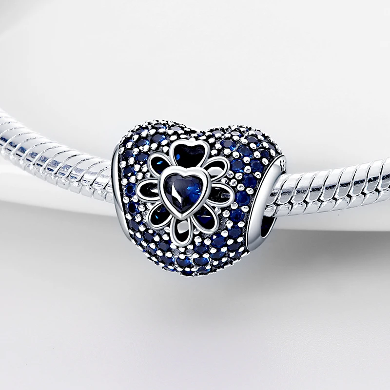 

Original Charms 925 Sterling Silver Blue Heart Zircon Stone Beads Fit Bracelet Women Jewelry Making Diy Gift