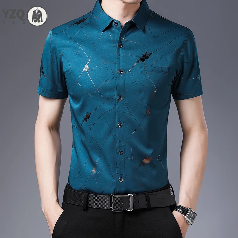 New Men's Casual Printed Short Sleeved Lapel Shirt for Summer Fashion Comfort No Ironing Wrinkle Resistant Top