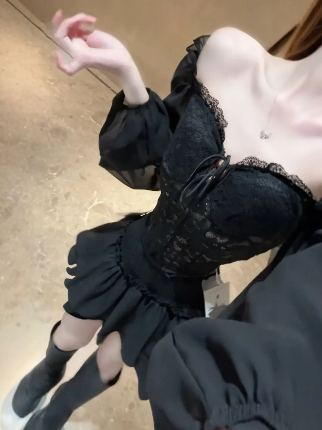 

Unique Sexy Lace irt Slimming One oulder Waist Cinched Beautiful Design Spring 2026 Women's Faion ort Sve Dr