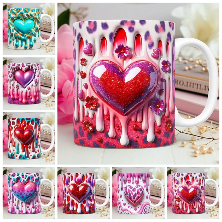 New products in November, Valentine's Day theme, Valentine's Day gift 3D pattern colorful heart ceramic mug