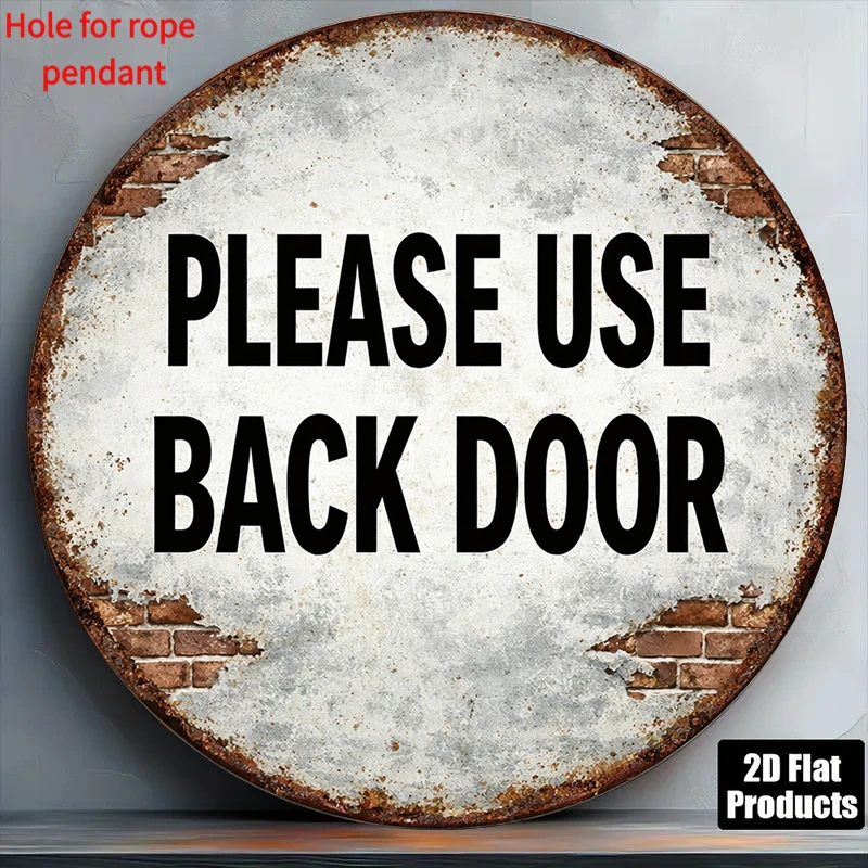 2D Vintage Metal Sign Plaque Wooden Round Back Door Entrance Indicator Decor for Office Warehouse Store