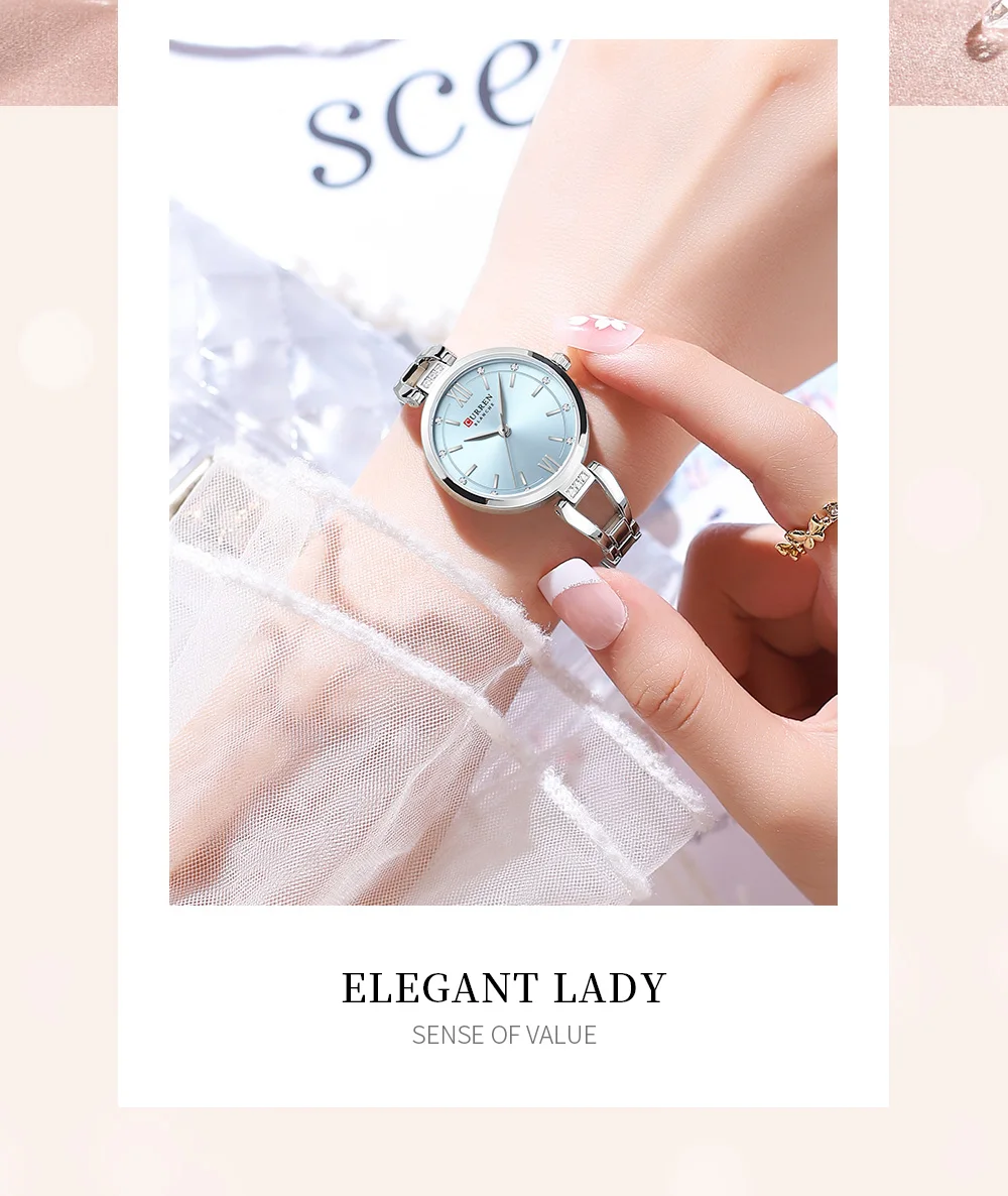 CURREN Luxusmarke Damen-Armbanduhr, wasserdicht, Edelstahlarmband, elegantes, charmantes Zifferblatt mit Strasssteinen, Damenuhr – Detail 15
