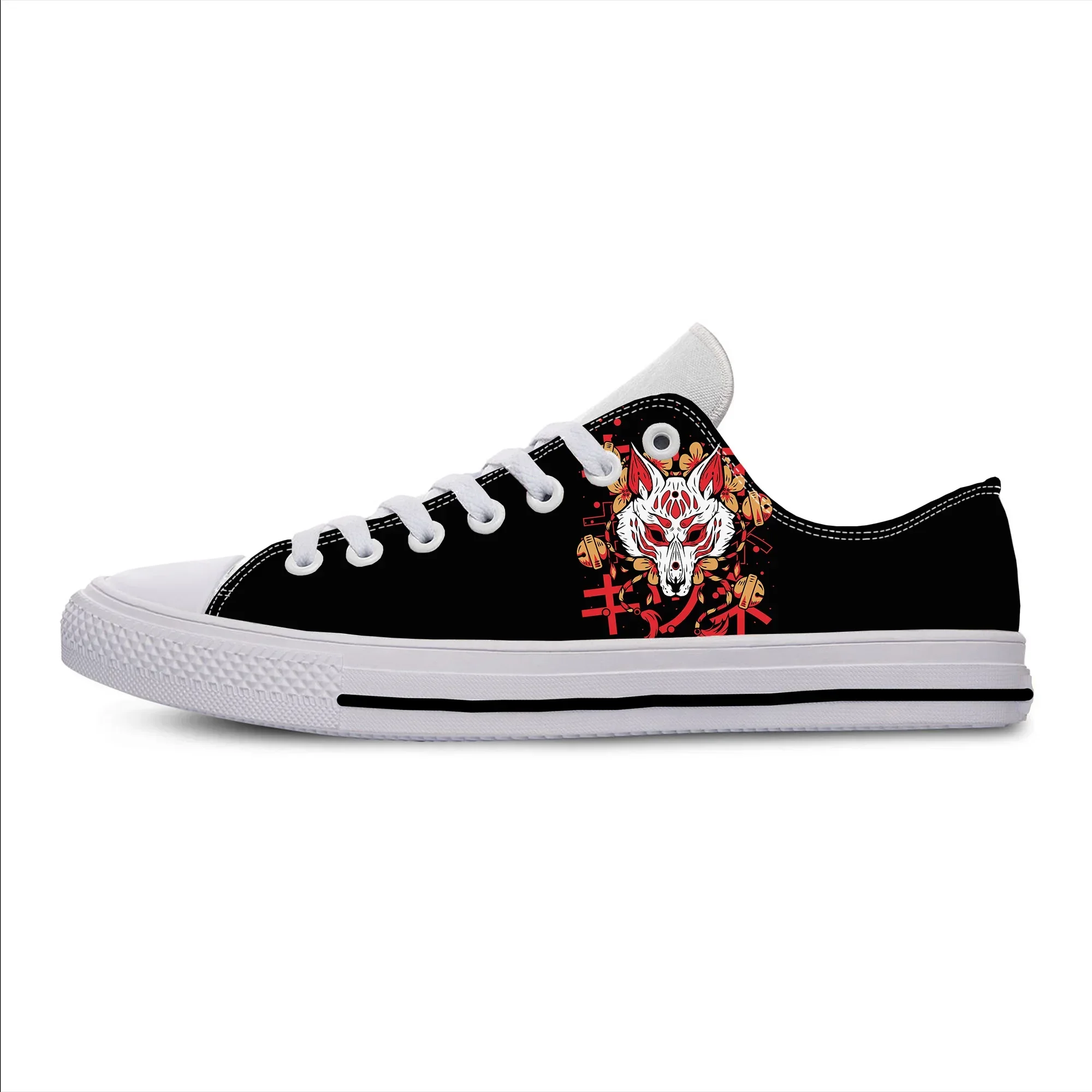 Kitsune Mask Japanese Fox Anime Manga Cartoon Summer Casual Shoes Lightweight Men Women Sneakers Low Top Breathable Board Shoes