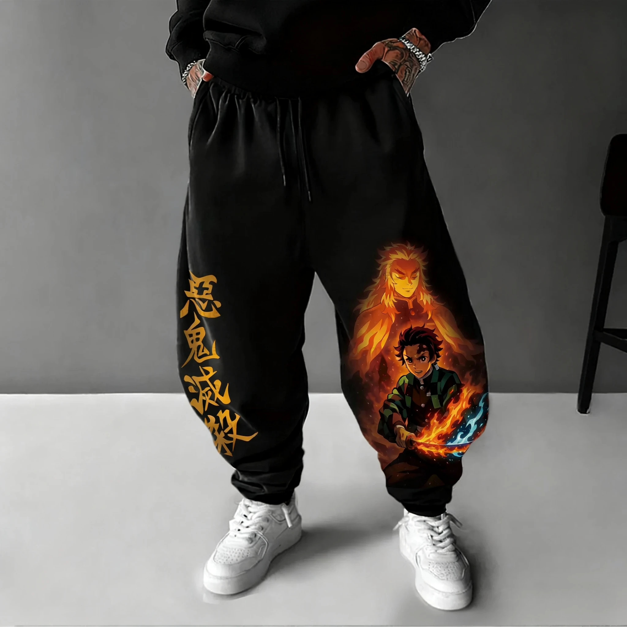 Demon Slayer – pantalon de sport pour hommes, nouvelle collection automne/hiver 2021, Tanjirou, imprimé Anime, Harajuku, grand Y2K, décontracté, ample, à coller