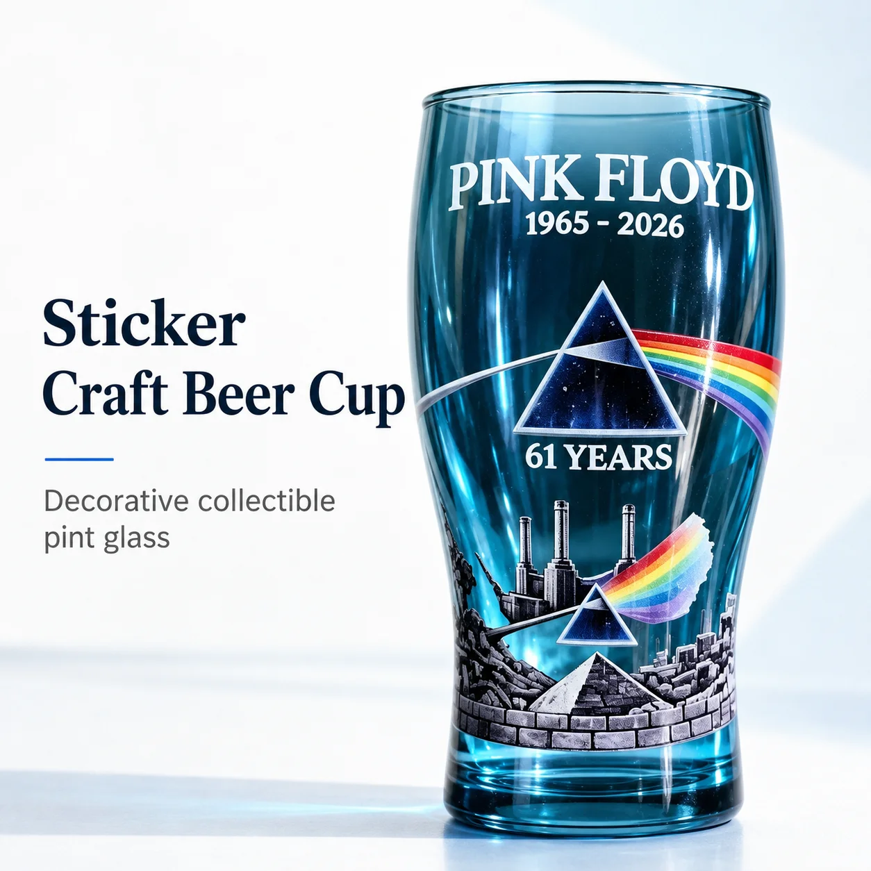 Pink Floyd 1965-2026 3D Relief Pint Glass Psychedelic Rock Album Art Collectible Mug for Home Bar & Decoration