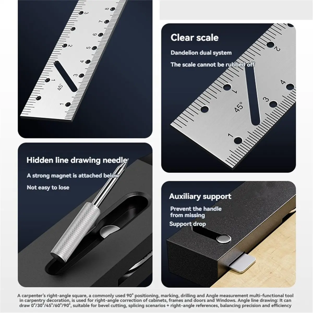 Portable Woodworking Scriber Ruler High Accuracy T-Shape Multi-Angle Scribing Tool Movable Angle Ruler Gauge