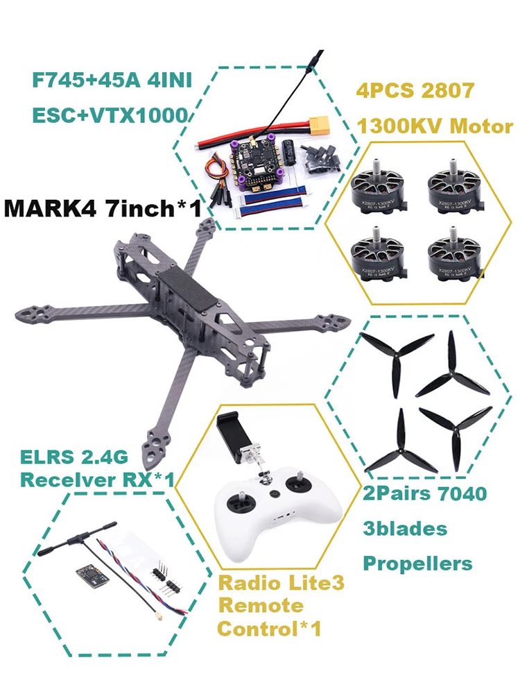 FPV MARK4 V2 7-Zoll F745 V2 Flugsteuerung 45/60A 4INI ESC Rack Drohne FPV Carbonfaser PV Racing Drohne Quadcopter Freestyle