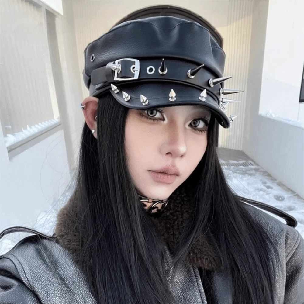 

Harajuku Black Women's Beret Pu Leather British Style Hip Pop Cap Vintage Newsboy Cap Women's Accessories
