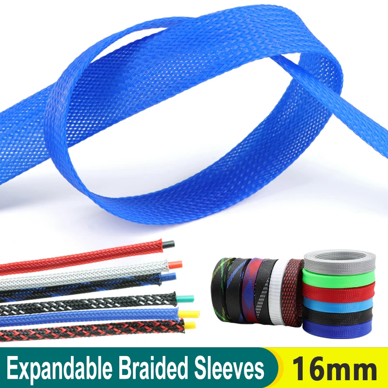 

1-100Meter 16mm PET Expandable Braided Cable Sleeve High Density Wire Protecting Insulation Sheathing Cable Protector Sleeve