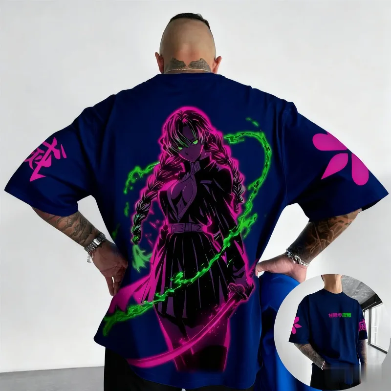 Demon Slayer Mitsuri Kanroji Sommer-T-Shirt in Übergröße für Herren und Damen, vielseitig einsetzbar, zum Einkaufen, Fitness, Trend, lässiger Stil – Detail 3