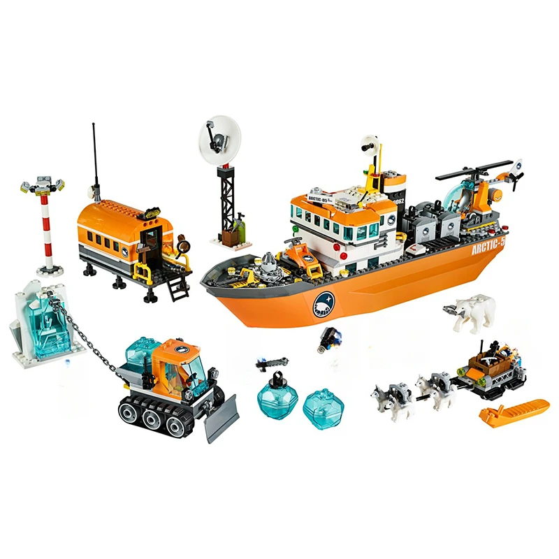 City Series Arctic lcebreaker Boat Building Blocks Snowmobile Motorcycle Airplane Ship Bricks Toys For Boys Birthday Gifts