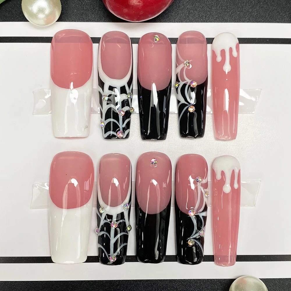 

Salon Quality Hand Paint Glossy Press Handmade Nails Luxury Exclusive Design Reusable Acrylic Manicure Application for Fingers