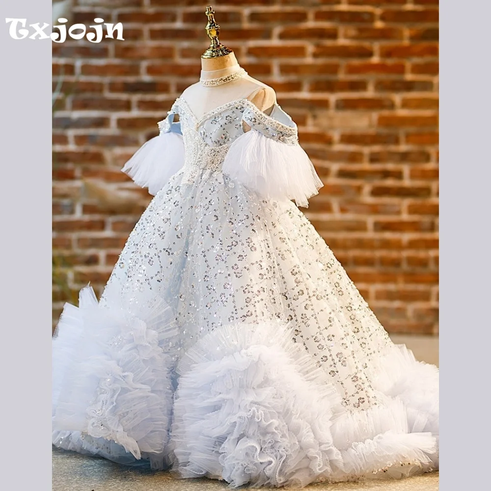 Luxury Girl's Ball Gown Flower Girl Wedding Christmas Princess Dress Kid Vestido Piano Performance Birthday Party Clothes 3-16Y