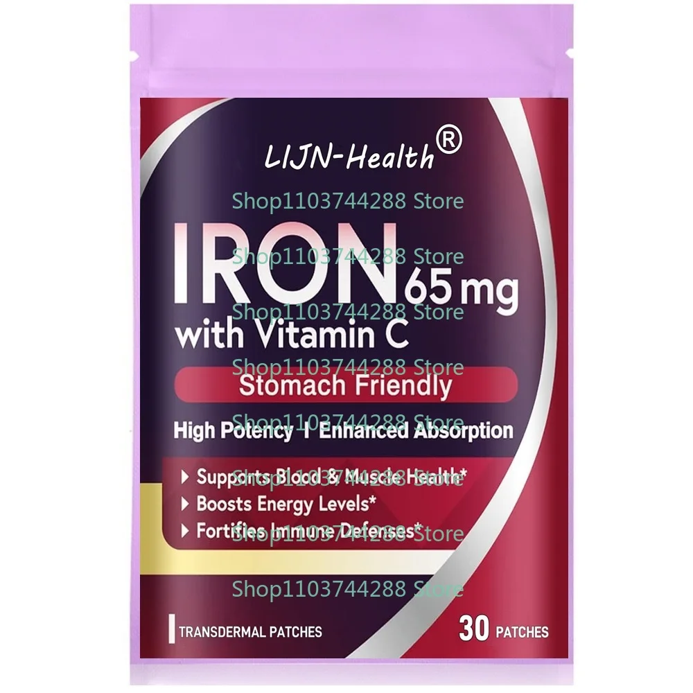 Iron Transdermal Patches with Vitamin C for Heart, Brain & Immunity Health – 30 Patches One Month Supply