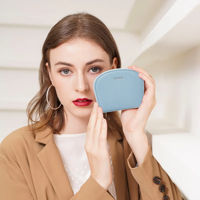 FOXER Dames Mini Portemonnee Mode Halfronde Anti-diefstal Rits Portemonnee Multifunctionele Vrouwelijke Kaarthouder Opbergtas