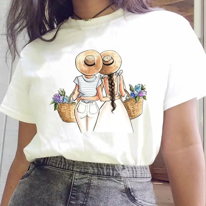 Women Tee Graphic Sweet 90s Trend Friends Love Sister Lady Top T Shirt Female Cartoon Friendship T-shirt Short Sleeve Clothing