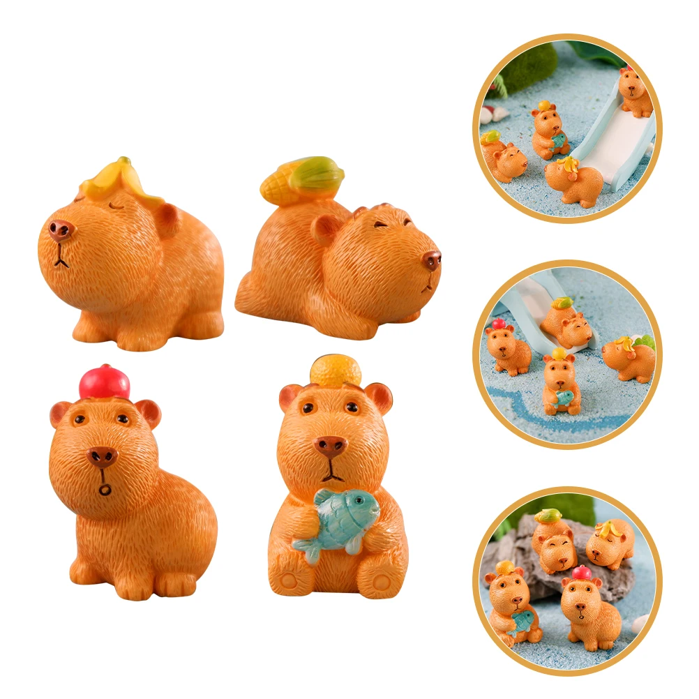 

4pcs Creative Resin Figurine Desktop Ornament Micro Landscape Miniature Animal Decoration for Home Office Garden