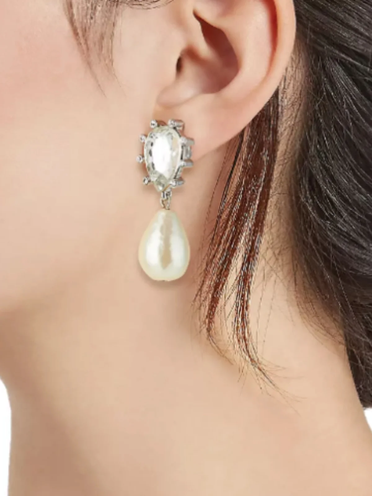 S925 silver needle crystal earrings temperament daily versatile retro water drop pearl