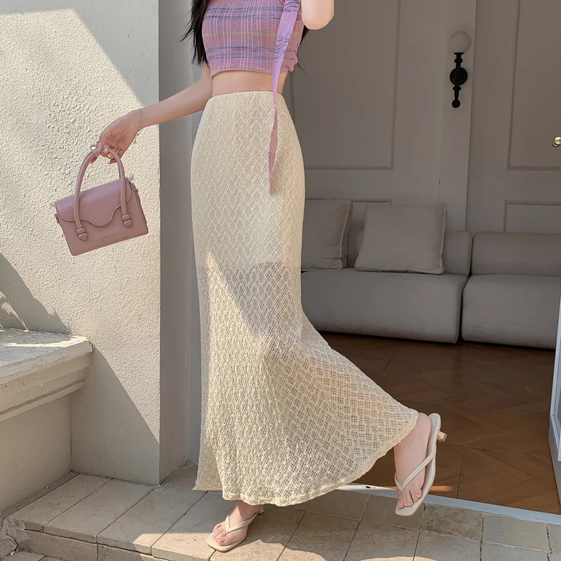 Gonna in pizzo con trama retrò Strato base da donna Ba Split Aderente Coda fi Gonna lunga da fata Fibra di poliestere Linea H Colore puro