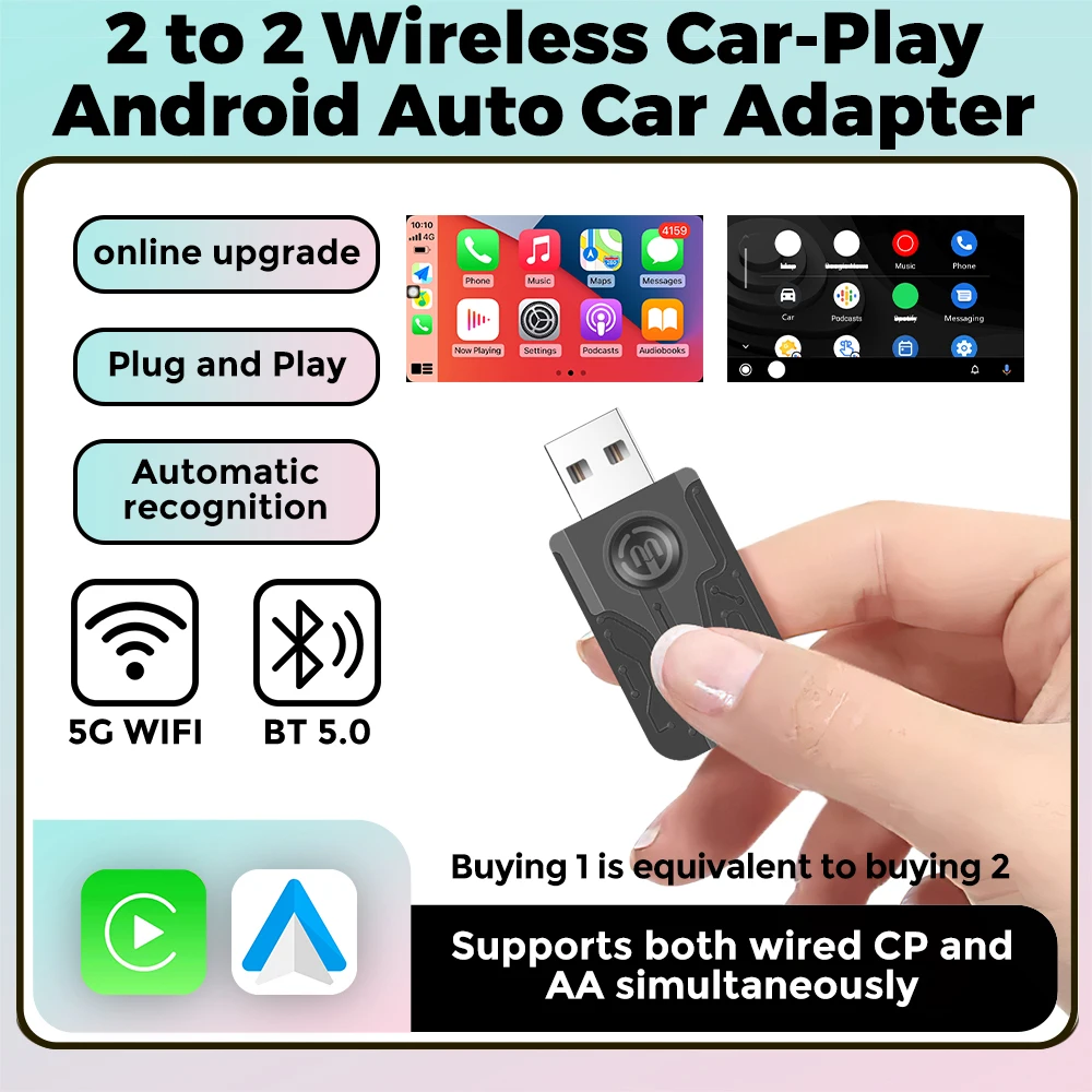 NaviFly Plug and Play Online Upgrade 2 to 2 Wireless Car Play Android Auto Car Adapter For VW Kia Audi Honda Hyundai Toyota Ford