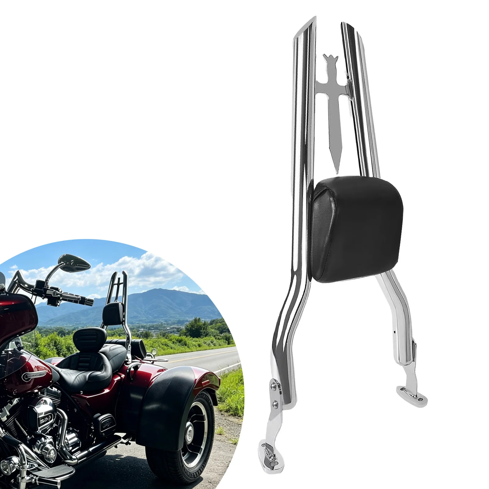 Motorcycle Rear Backrest Passenger Sissy Bar for Harley Davidson TRIKE FLRT Freewheeler Road Glide 3 2015-2026