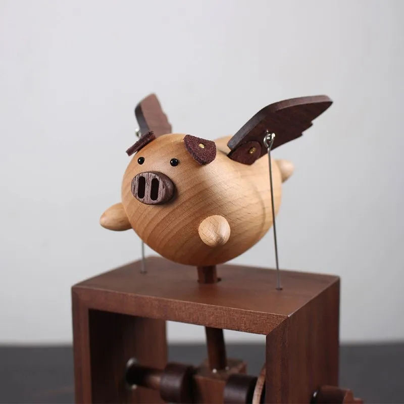 Wooden Pig Style Hand Cranked Mechanical Music Box Valentine's Day Gift Hand Clockwork Style Castle In The Sky Music Box ZF64