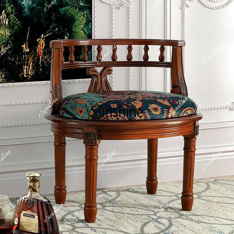 YAmerican style solid wood single sofa chair balcony leisure bedroom button back