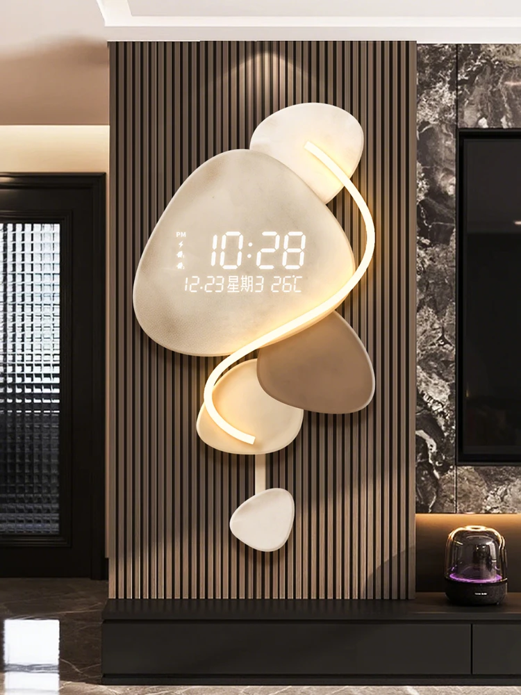 Decorative Wall Clock Porch Light Luxury High Sense Perpetual Calendar Electronic Pendulum Clock Creative Clock Wall Lamp