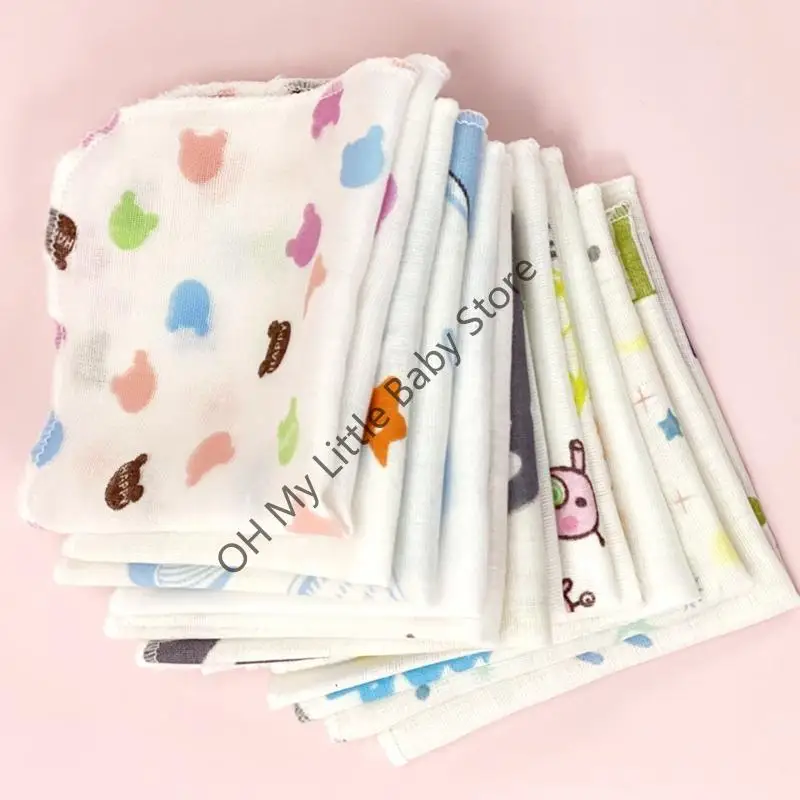 

M76C 10Pcs Baby Washcloth Set Cartoon Double Layer Gauze Infant Face Towel Burp Cloth