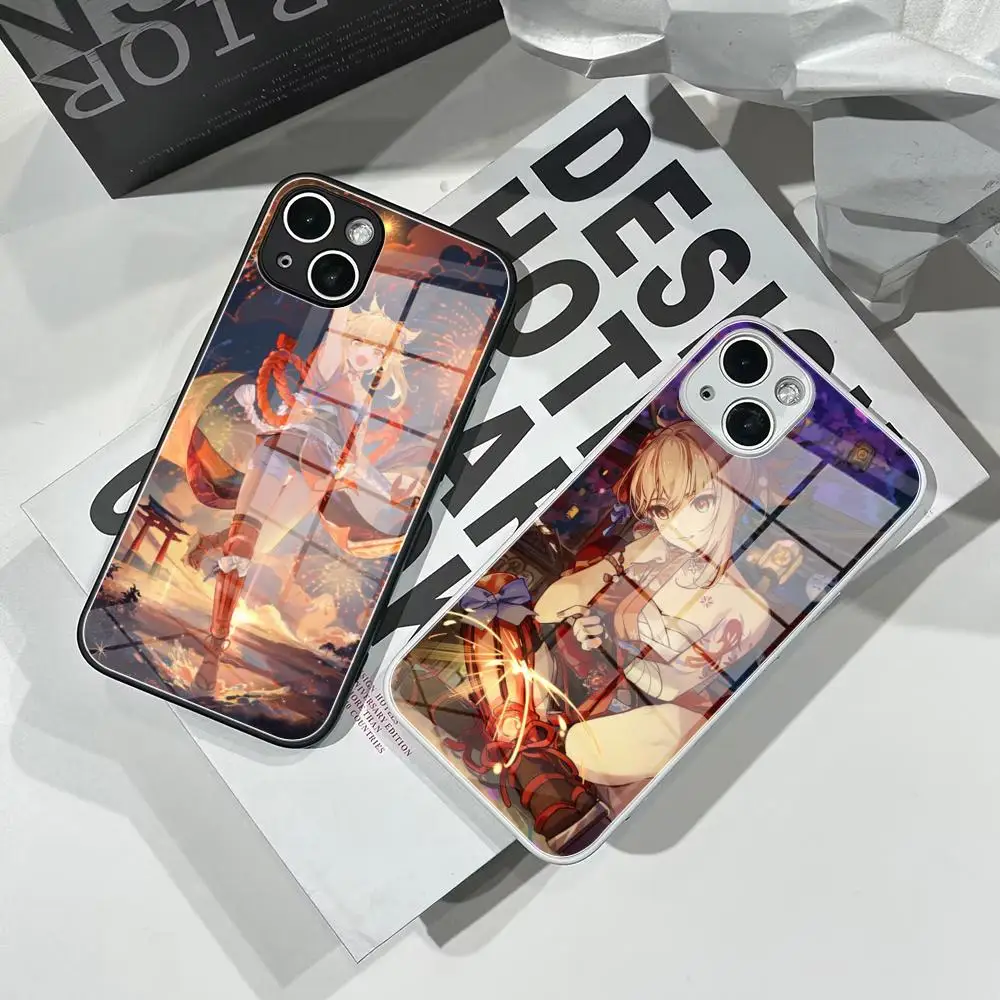 

yoimiya Phone Case Tempered Glass For IPhone 16 15 Pro Max 14 13 12 Mini Plus Samsung S24 S23 Ultra phone case