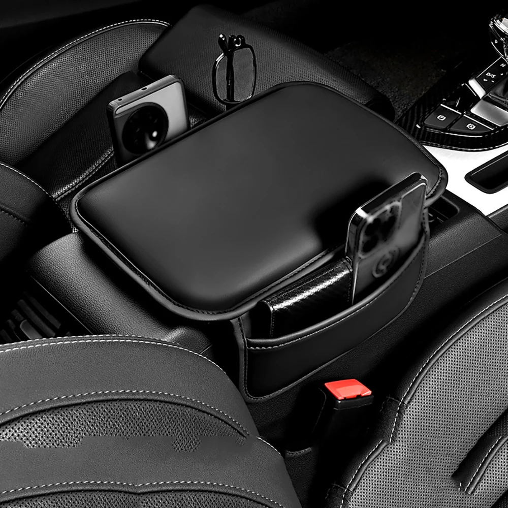 

Защитный чехол для центральной консоли автомобиля из искусственной кожи, подушка для подлокотника с боковым карманом для хранения, автомобильные аксессуары