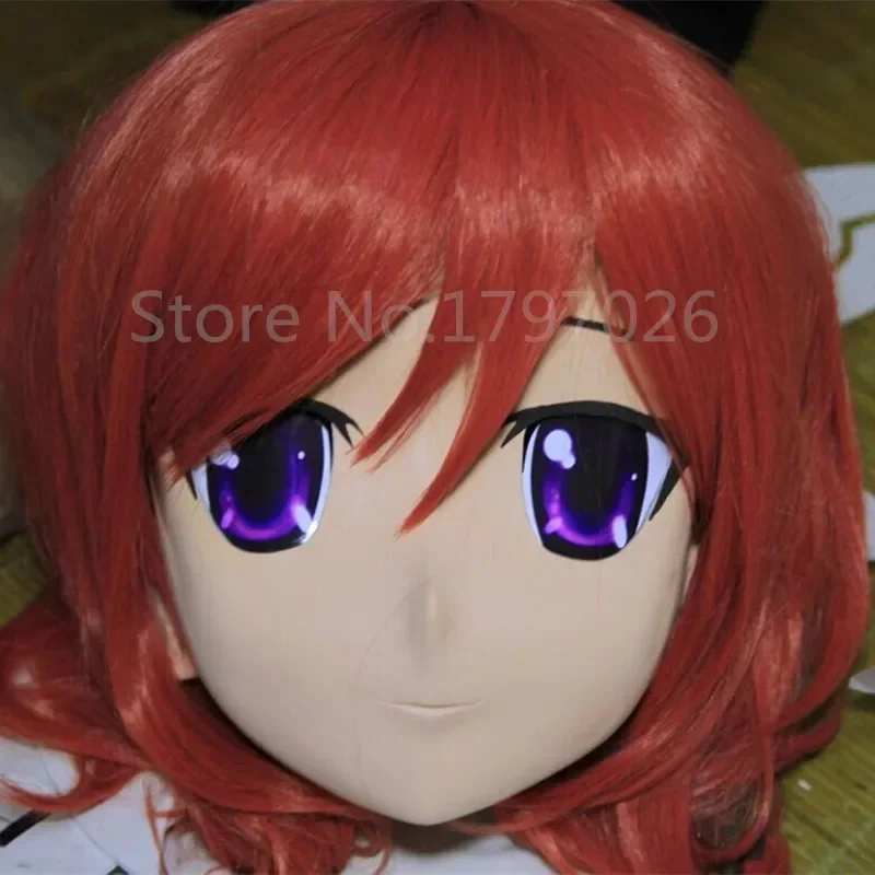 Handmade Latex Full Head Mask Fetish Female Kigurumi Cosplay Crossdresser Kigurumi Mask Eye Hair Color Can Be Customize