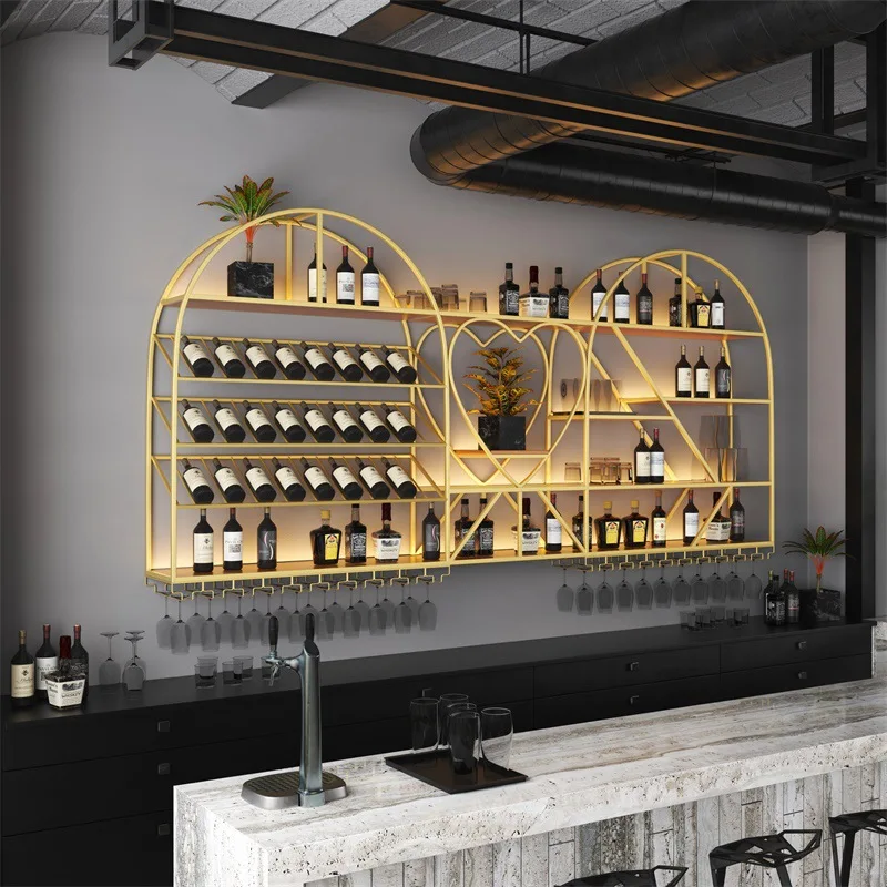 Restaurant Household Wine Creative Light Luxury Wall-mounted Display Stand Bar Bar Industrial Style Wall-mounted Wine Rack Wine
