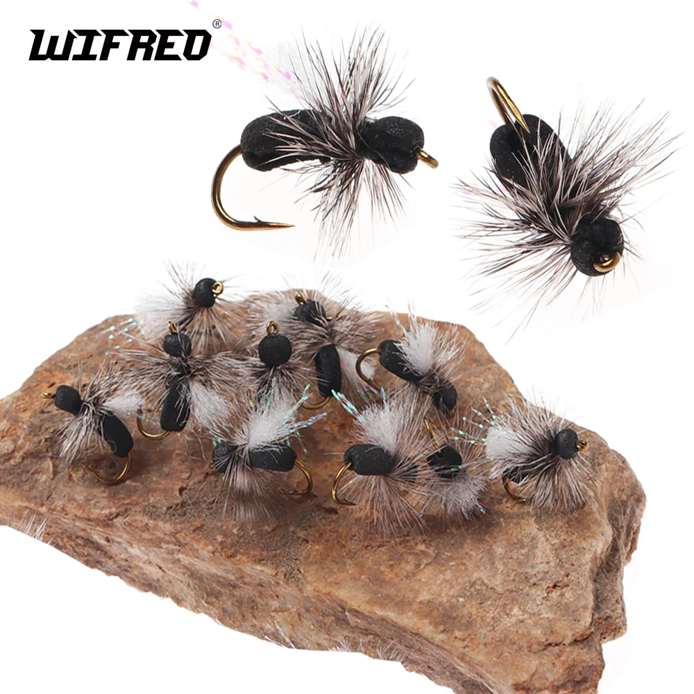 Wifreo 5pcs/10pcs #10 Grizzly Hackle Foam Ant Dry Fly Para Post Wing Artificial Insect Baits Trout Perch Grayling Fishing Lures