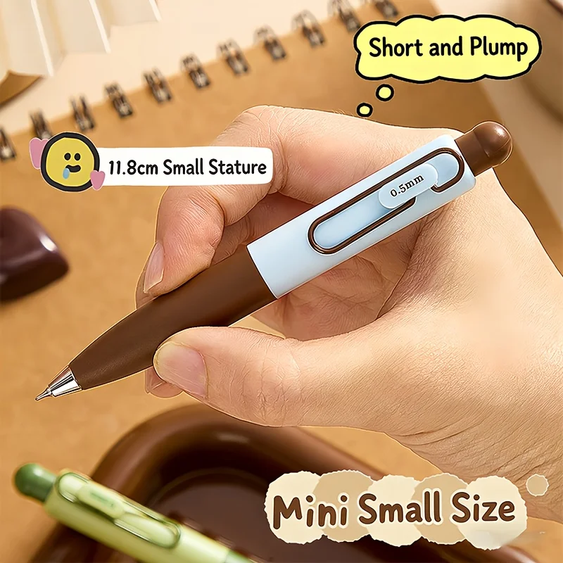 Short Pocket Pen, Rounded and Chunky Body, Morandi Color Scheme, Metal Pen Clip, 0.5mm Black Ink, for Student and Office Writing