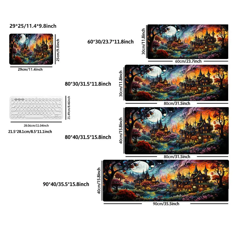 Fairy Tale Town Theme Forest Castle Mouse Pad Extra Large Tube Pads Anti-Slip Bottom Office Game Desktop MousePad