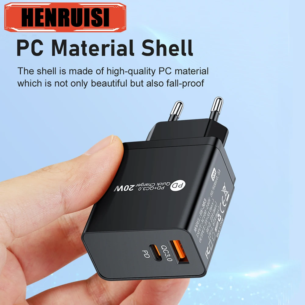 

PD 20W USB Fast Charger Type-C Quick Charge 3.0 Wall Charger EU US UK Plug Adapter For iPhone 13 14 15 Xiaomi Samsung Huawei
